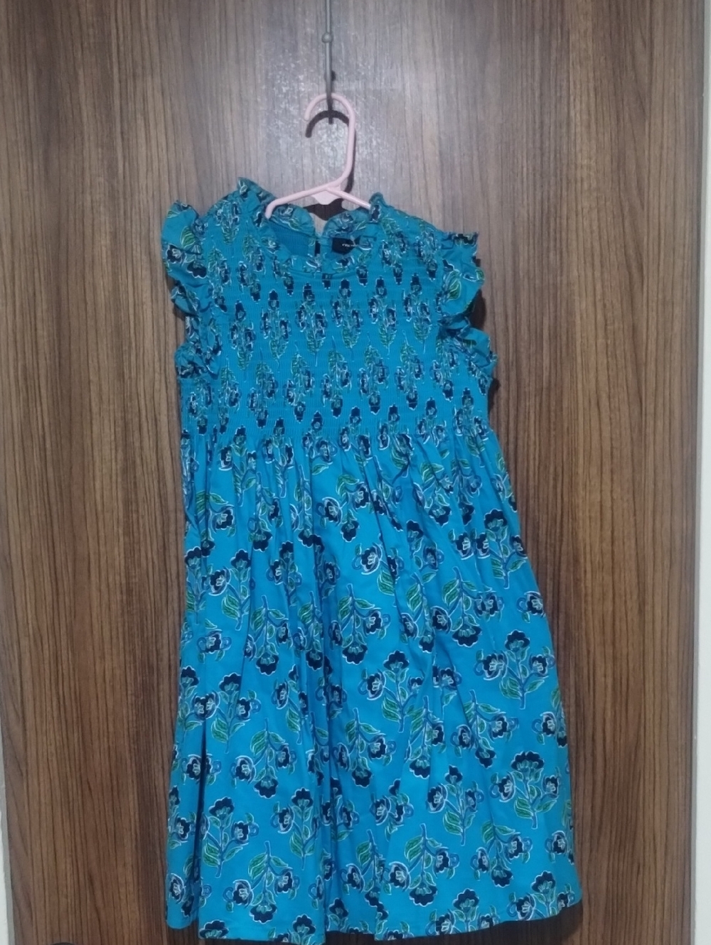 French Connection Teal Blue Floral Smocked Girls Casual Dress
